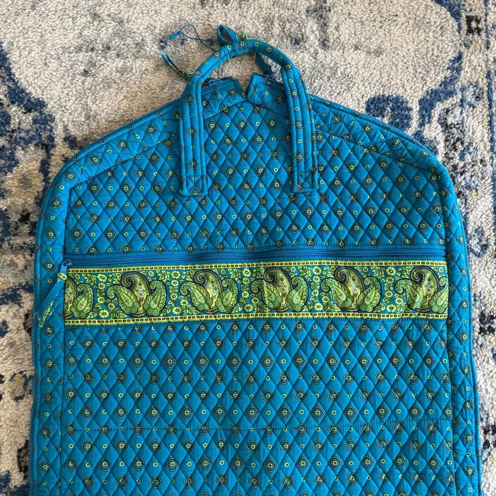 Country Provencal Quilted Cotton Garment Bag Turquoise Green Paisley Storage Bag